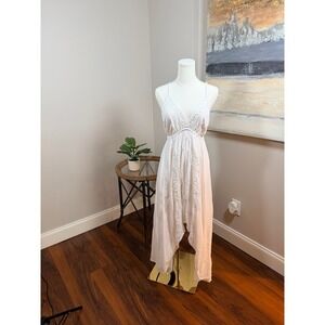 India Boutique White Cotton Gauze Embroidered Handkerchief Hem Maxi Dress OS